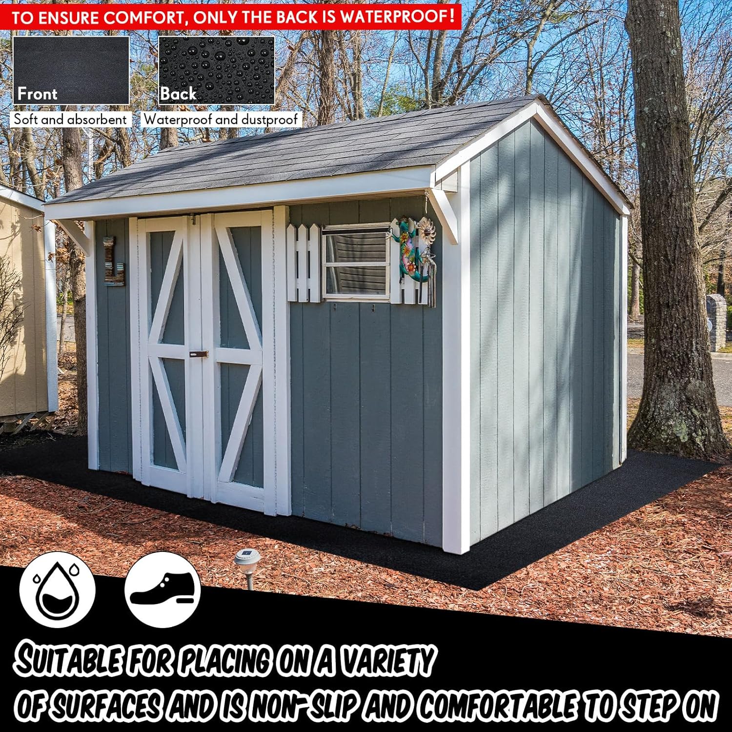Tapete de almacenamiento para exteriores, impermeable, tapete grueso y suave para muebles de patio, lavable con respaldo antideslizante, cobertizo