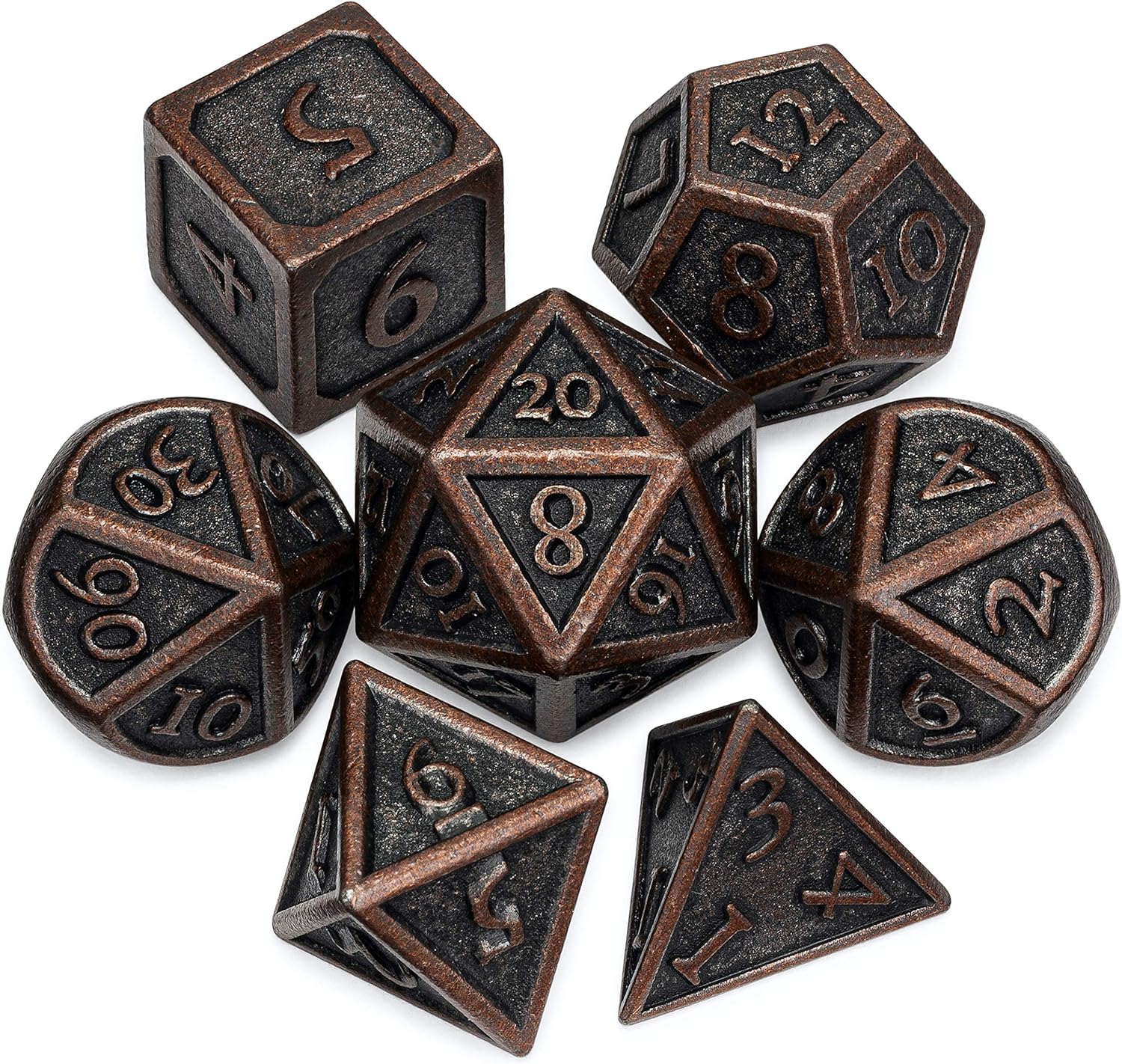 Juego de dados de metal DND, 7 piezas, juego de dados de metal indestructibles con bolsa de dados juego de dados D&D (juego de dados de mazmorras y