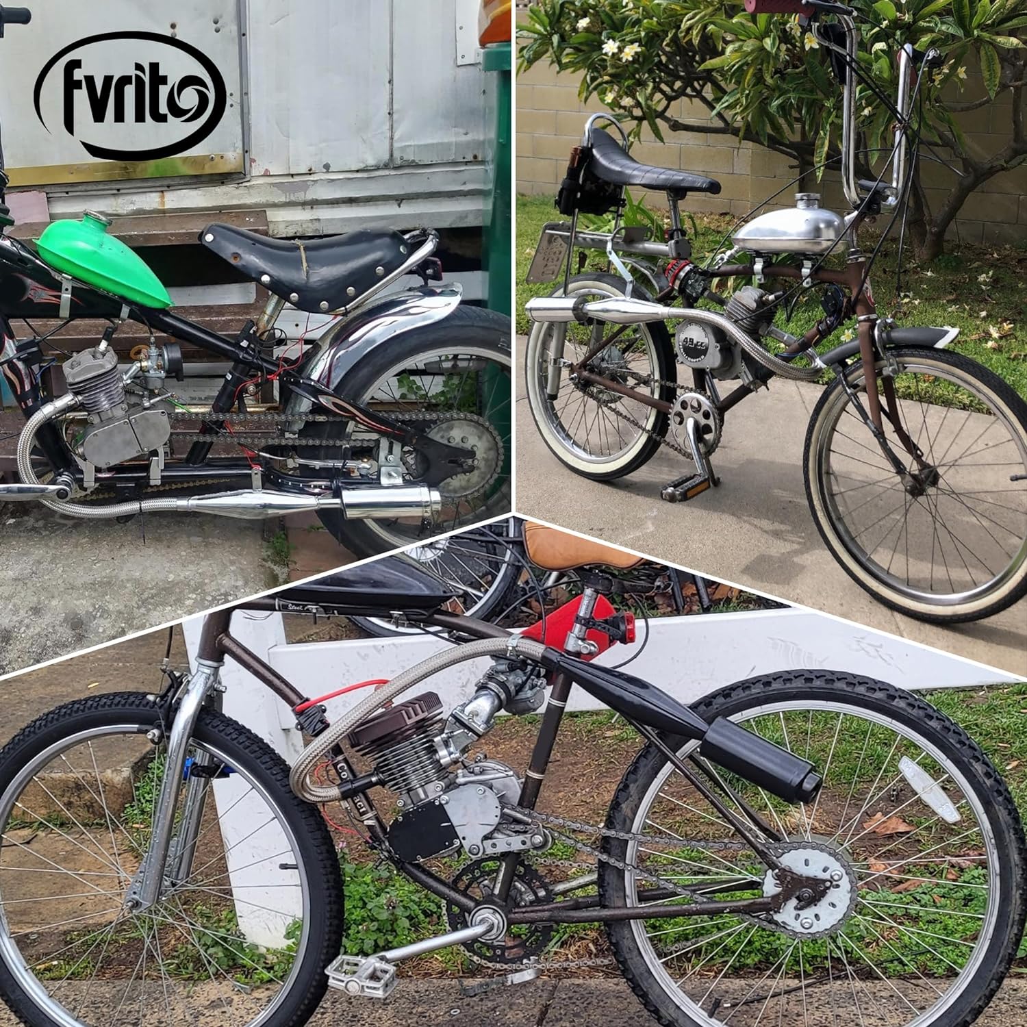 FVRITO Viper Silenciador de tubo de escape flexible con hardware para 2 tiempos, 49 cc, 60 cc, 66 cc, 80 cc, 100 cc, motor motorizado a gas, piezas