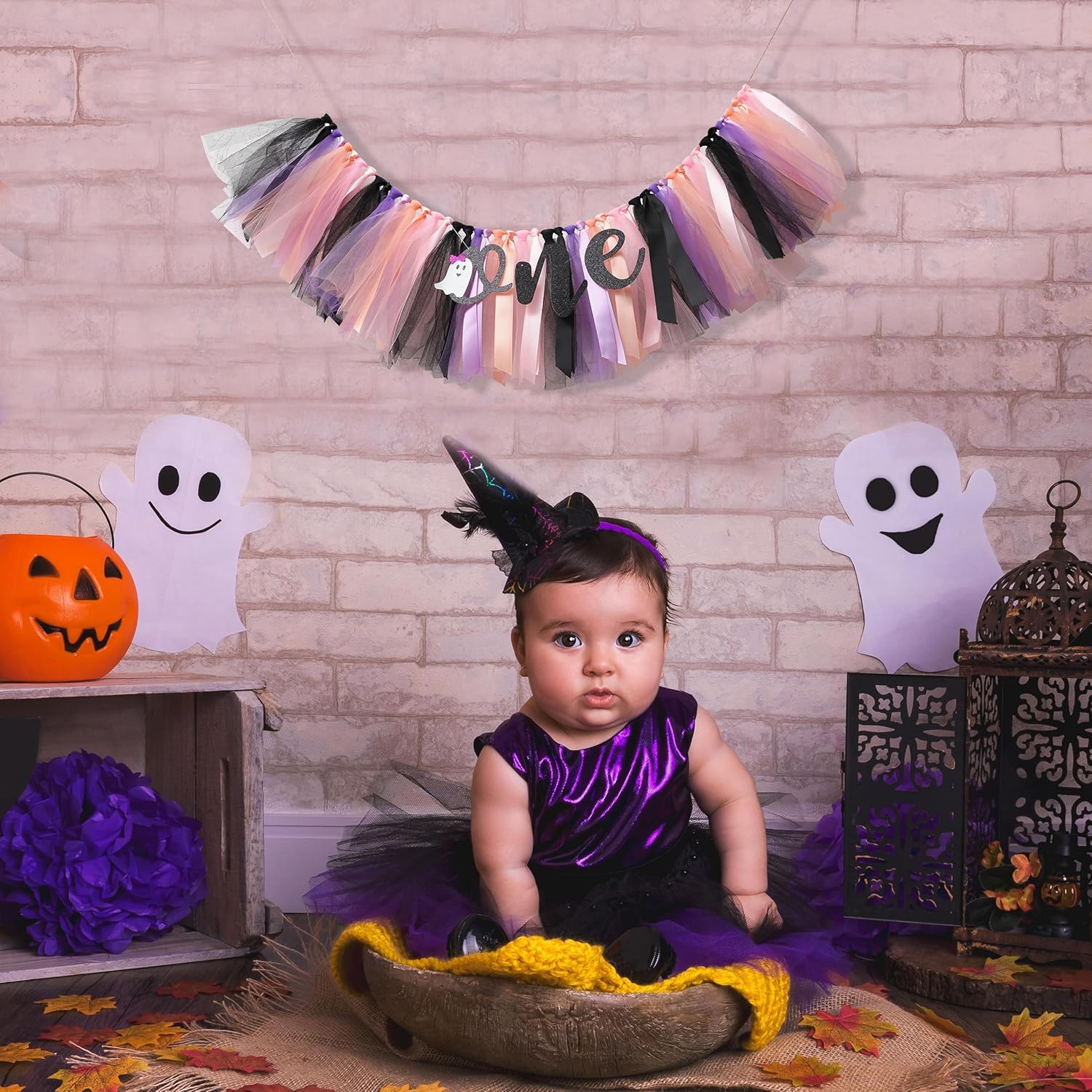 Cartel de Halloween para silla alta para primer cumpleaños, suministros de fiesta de todos los santos para falda tutú para silla alta, primer
