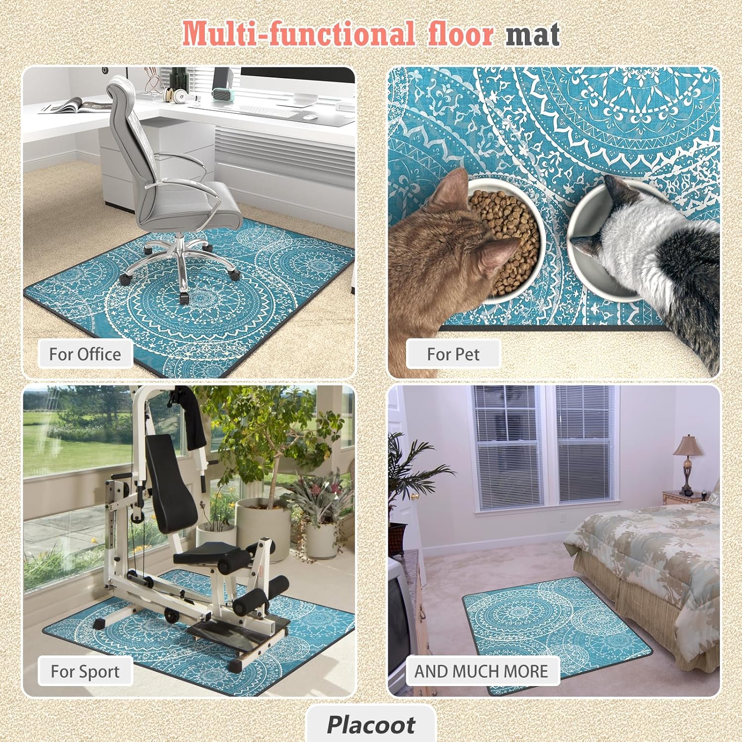 Tapete para silla de oficina resistente para alfombra y piso de madera dura, tapete bohemio para silla de escritorio, 36 x 48 pulgadas, tapete de