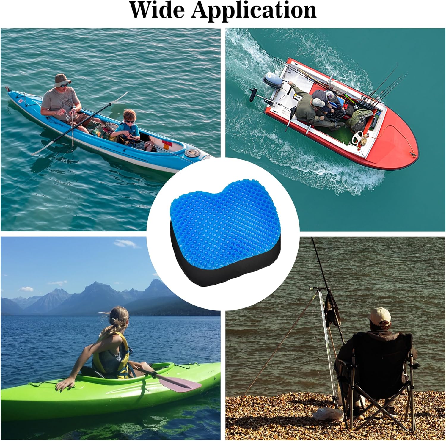 Kayak Seat Cushion, Anti Slip Gel Seat Cushion for Long Sitting on Boat, Canoe, Sup, Chair
