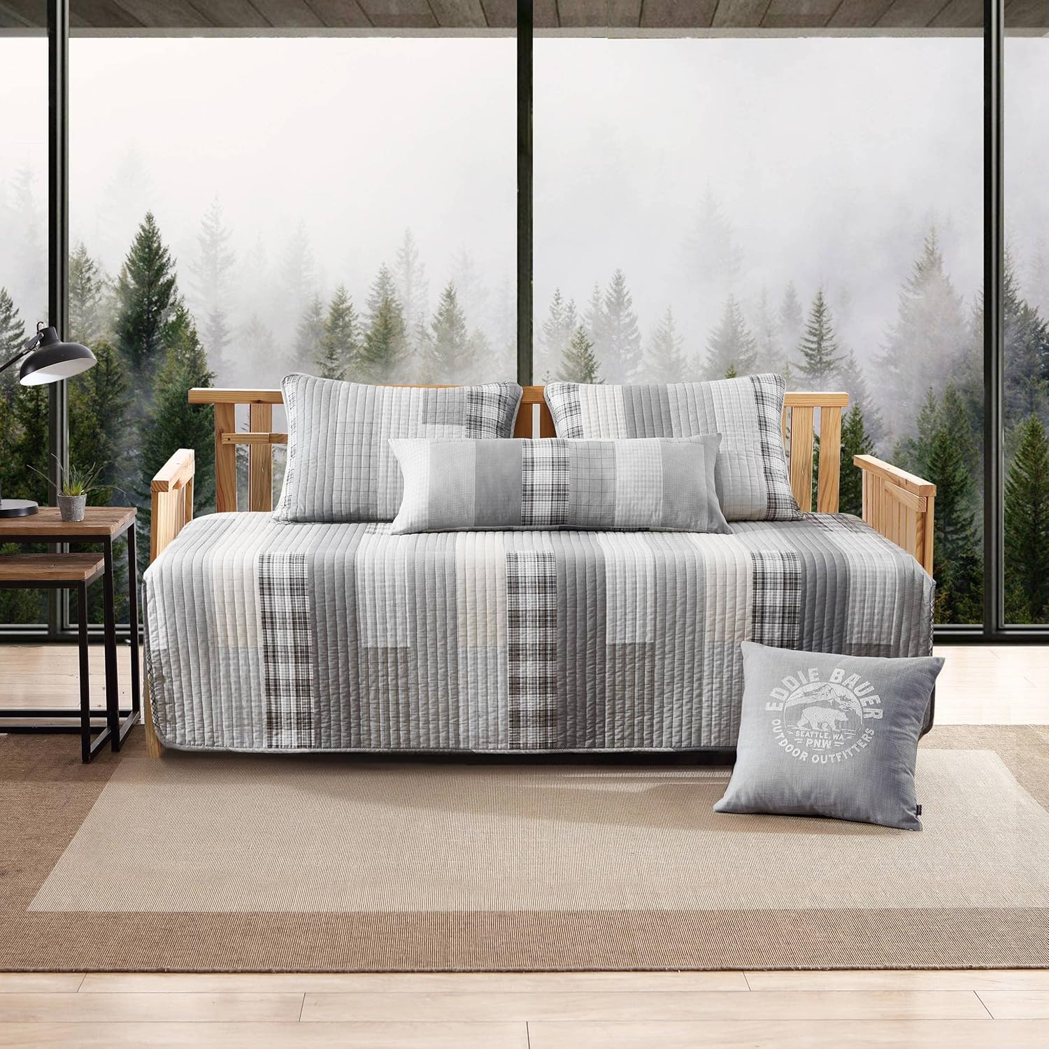 Eddie Bauer – Juego de sofá cama, juego de ropa de cama de algodón de 4 piezas, decoración del hogar para todas las estaciones (Fairview Grey,