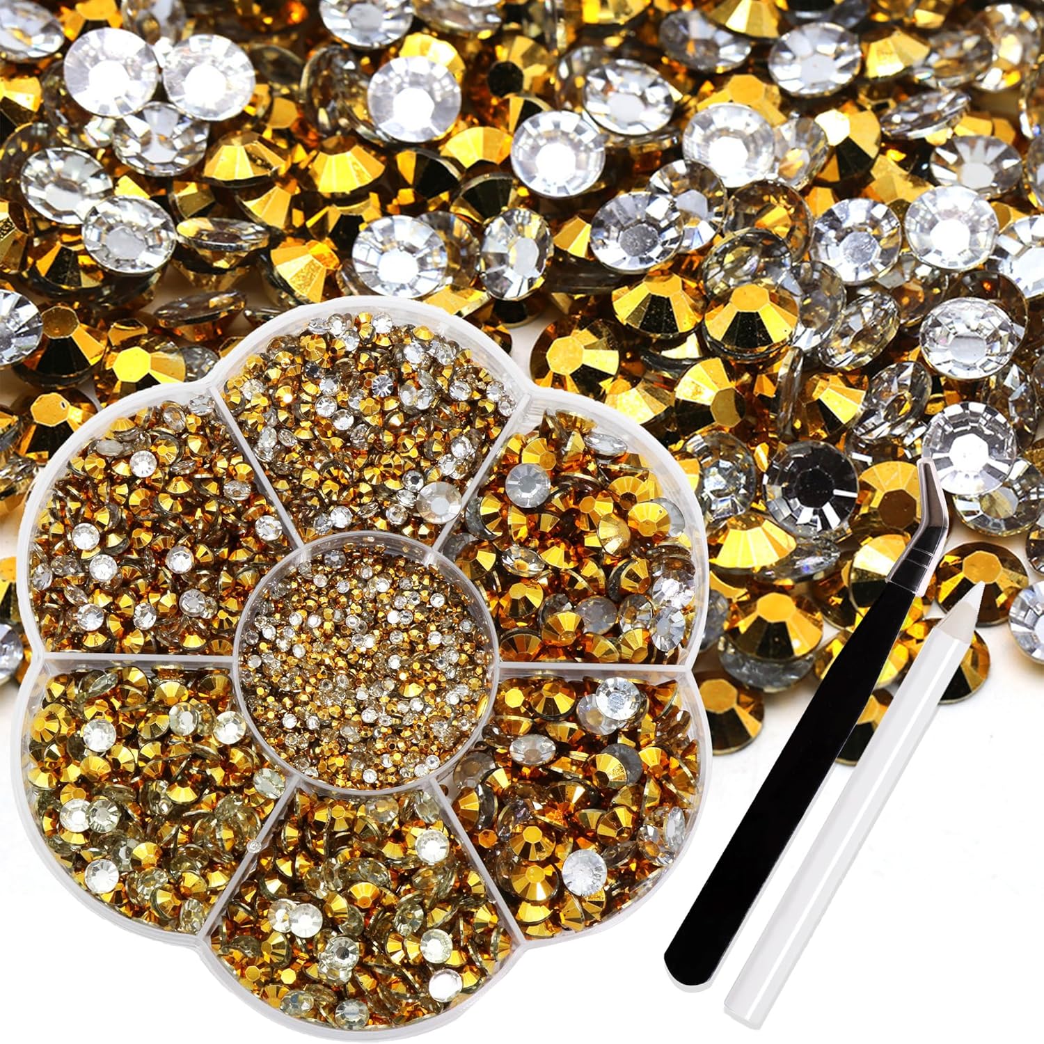RODAKY 6000 diamantes de imitación de resina transparente con parte trasera plana para uñas, diamantes de imitación de cristal AB dorado
