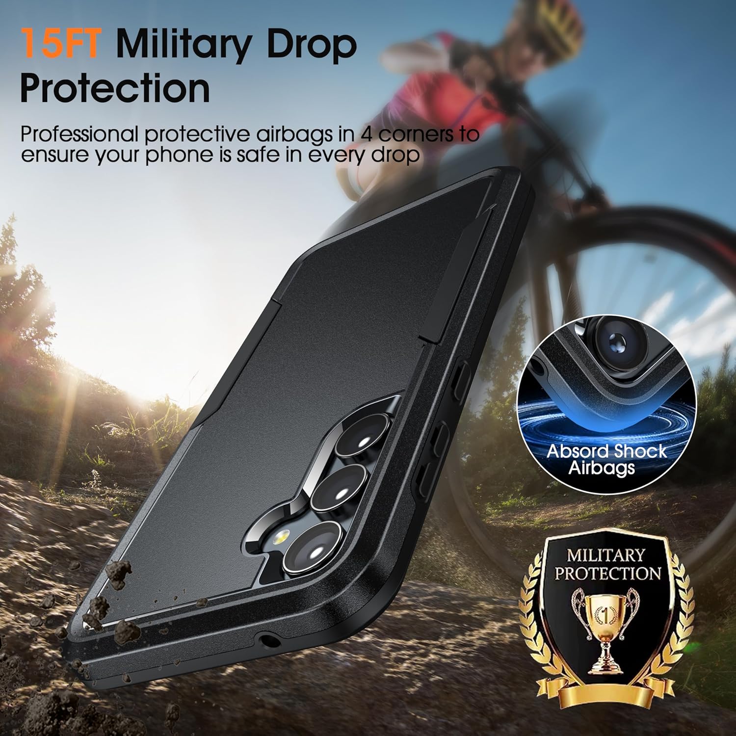 Oneagle Funda para Samsung Galaxy A15 5G, doble capa Galaxy A15 5G con 1 protector de pantalla de vidrio templado, protección militar de 15 pies,
