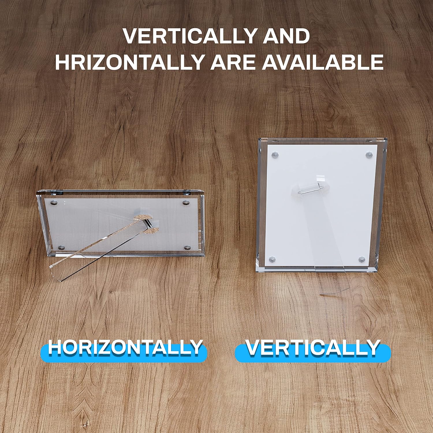 Marco de fotos acrílico, paquete de 2 marcos magnéticos transparentes de doble cara de 5 x 7 pulgadas, marcos de fotos de escritorio sin marco con