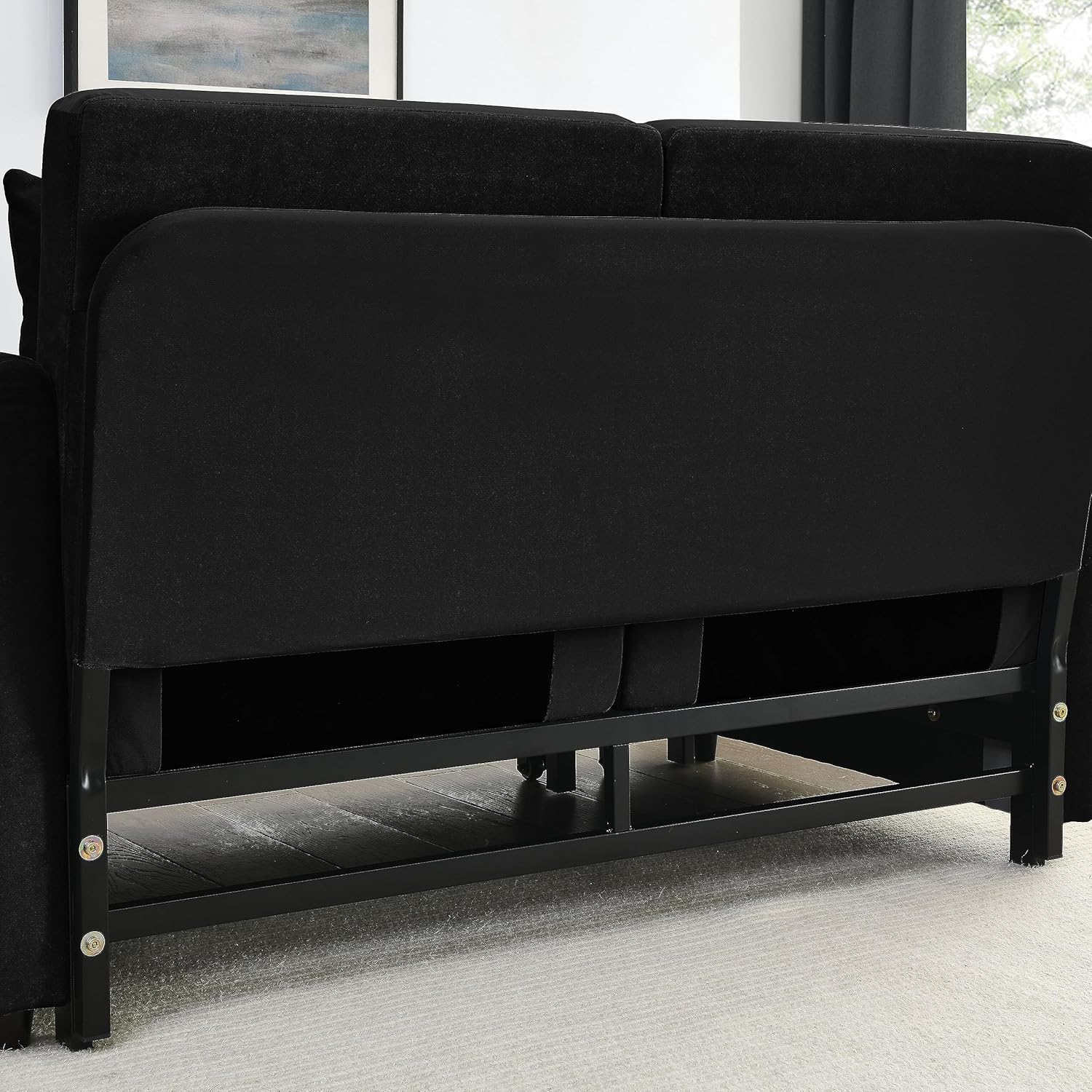 Moderno sofá cama convertible con 2 bolsillos desmontables en los brazos, sofá biplaza de terciopelo ajustable multiposición con cama extraíble con