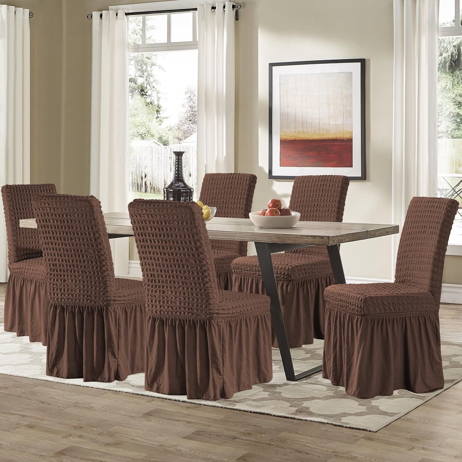 Chun yi – Funda elástica universal para silla de comedor, fácil de ajustar, con falda, extraíble, lavable, anti-suciedad, protector de muebles para