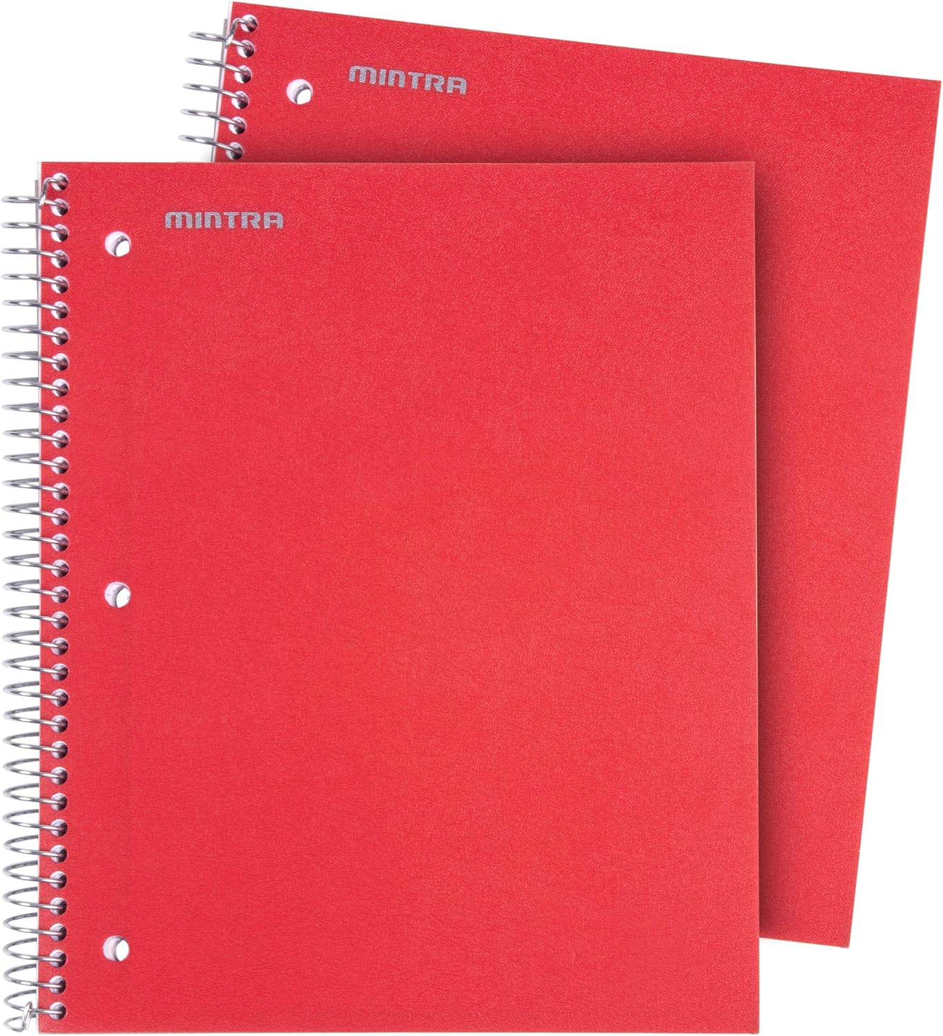Mintra Office Cuadernos en espiral duraderos, 3 materias (rojo, rayado universitario, 2 unidades)