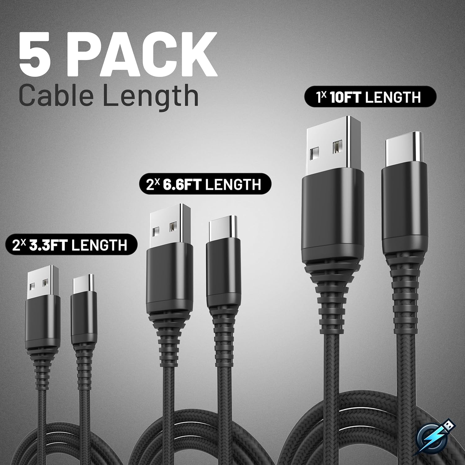 Cable USB C 5 unidades 3.1A QC 3.0 60W de carga rápida USB tipo C a A (336610 pies) cables trenzados de nailon compatibles con iPhone 15, MacBook
