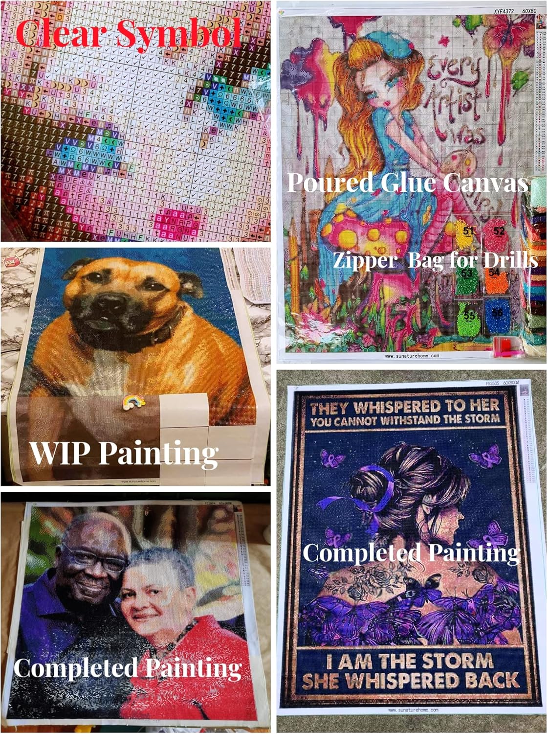 Sunature – Kit de pintura de diamante redondo cuadrado completo 5D para perro, mariposa, diamante, arte de pintura de 19.7 x 19.7 in (19.7 x 19.7