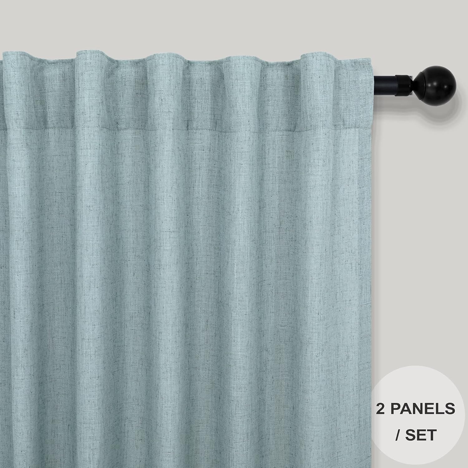 2 paneles de cortinas de lino, 96 pulg8 pies L, bolsillo pcortineropestañas tras., semitraslúc.,psala estardormitoriospahabit.niños, (gris verde