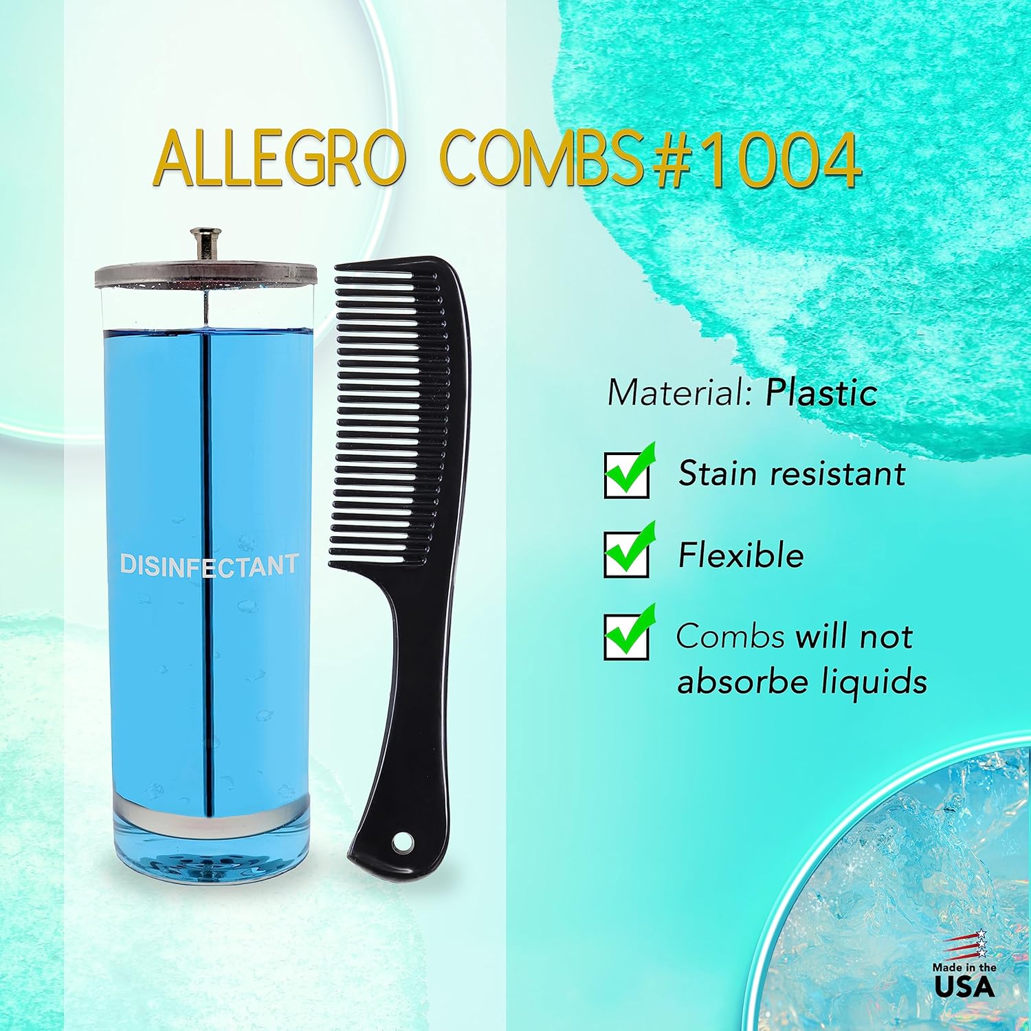 Allegro Comb 1004 Peines desenredantes de dientes anchos para mujeres, estilistas, peine de pelo rizado para hombre, 2 piezas (negro)