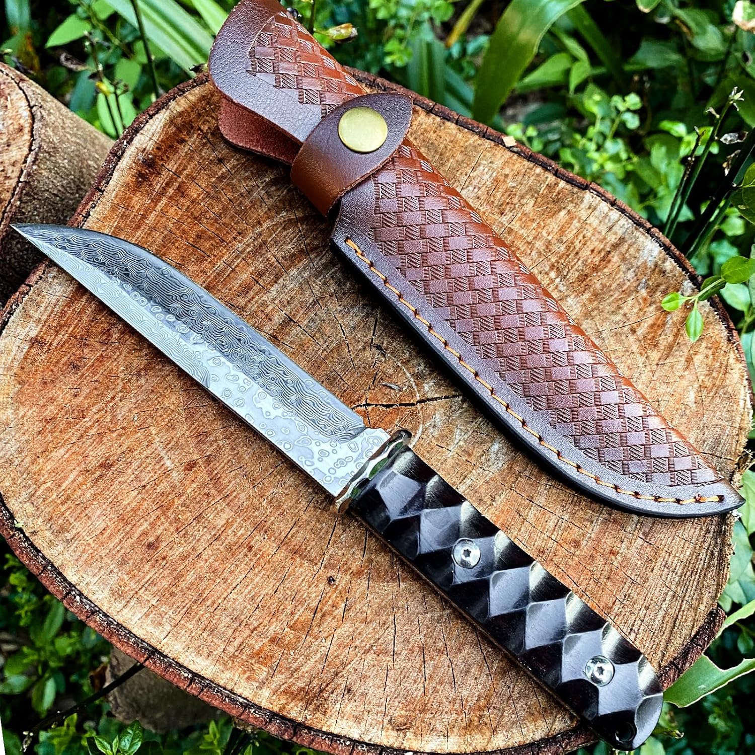 MADSABRE Cuchillo de supervivencia de Damasco de hoja fija de 9.4 pulgadas, cuchillo de supervivencia de Damasco VG10 Core Damasco japonés con funda