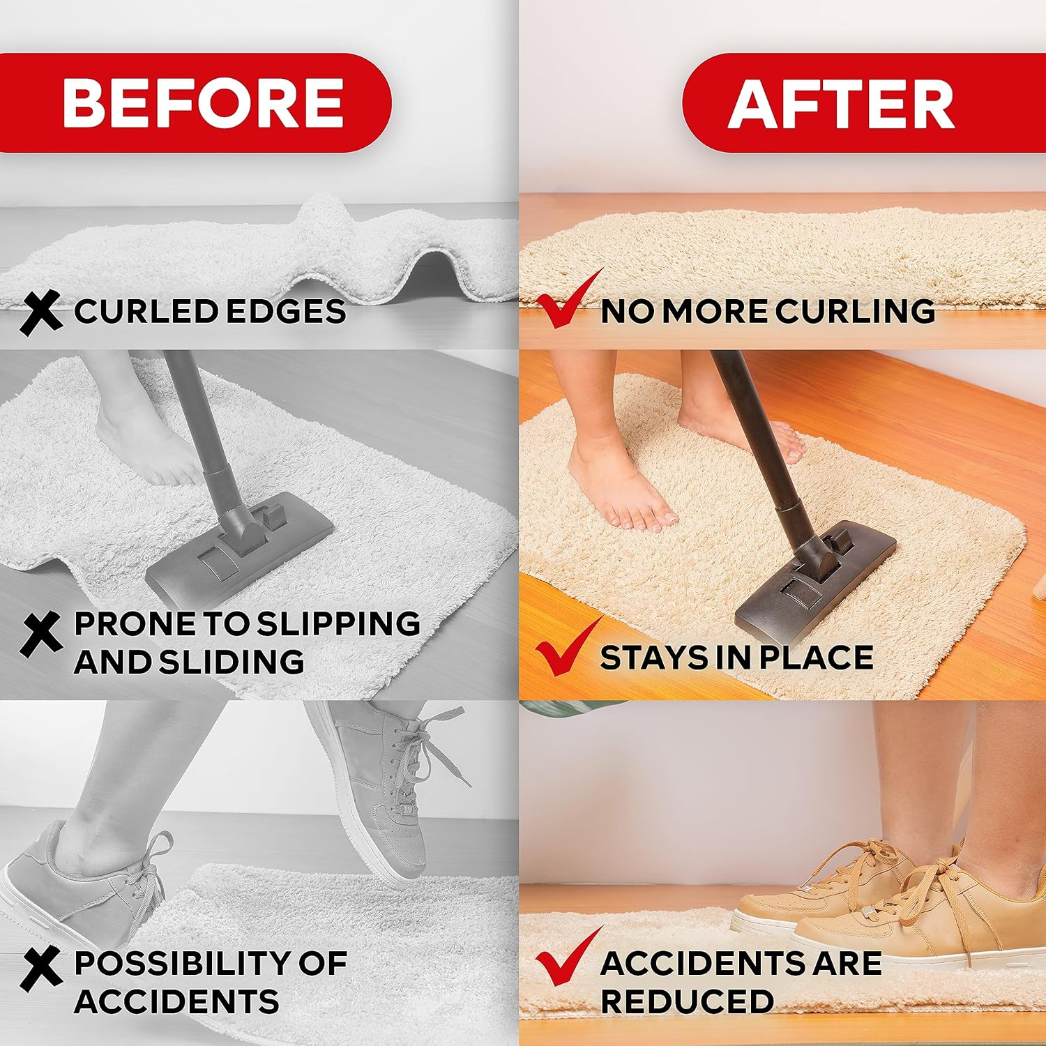 XFasten Cinta de agarre de doble cara  2 pulgadas x 5 yardas, cinta de 3 pulgadas para alfombra, agarre de alfombra a alfombra para suelos de madera
