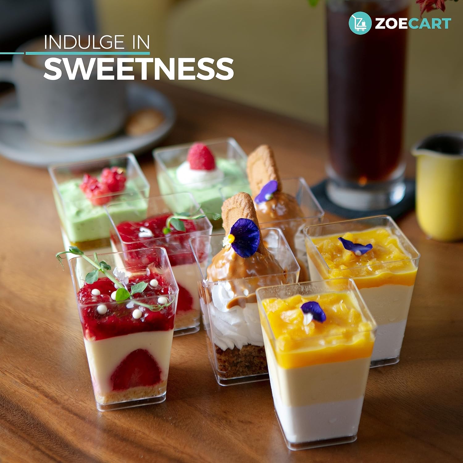 Paquete de 100 tazas y cucharas de postre de plástico de 5 onzas, tazas de parfait transparentes, mini tazas de postre con cucharas, tazas cuadradas