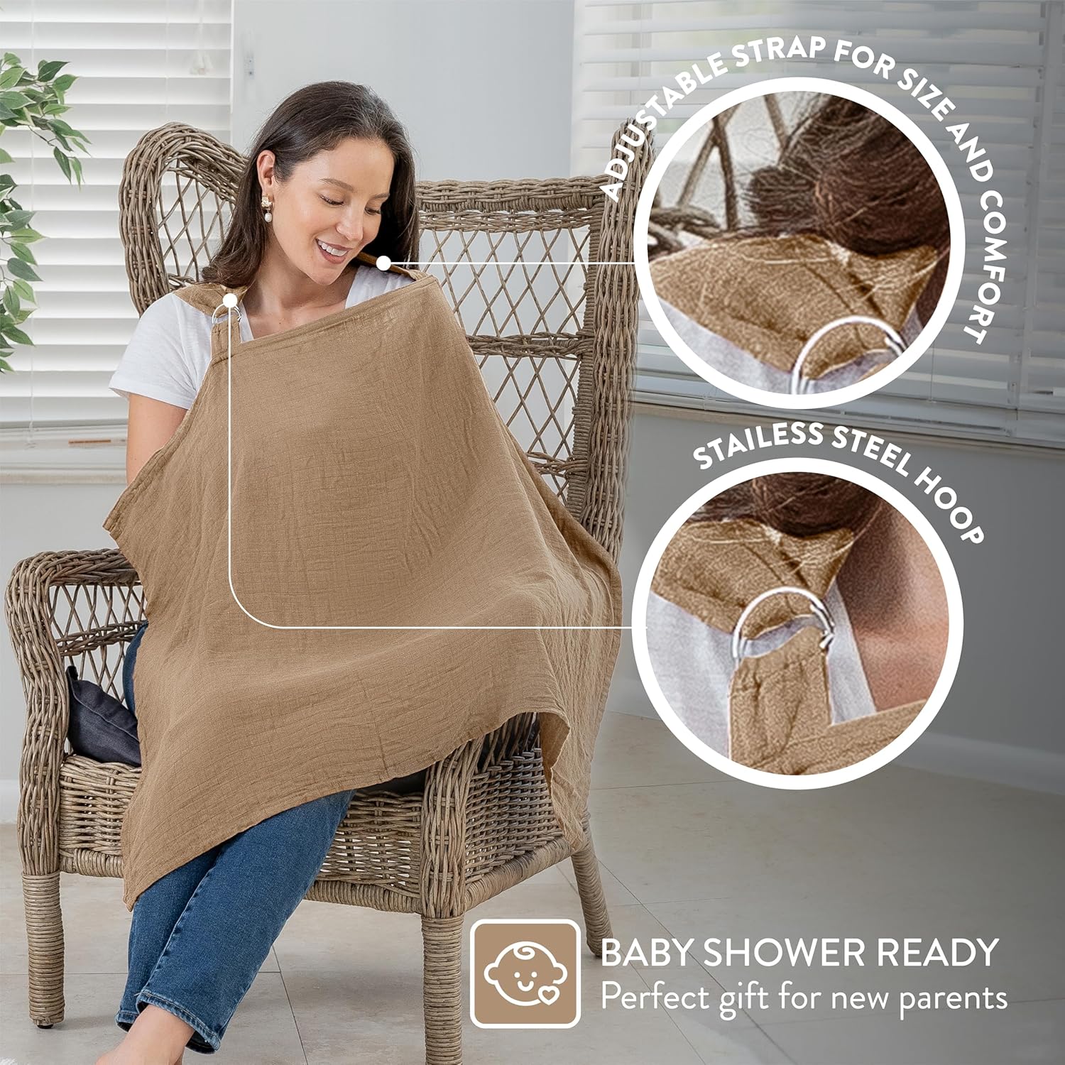 Comfy Cubs – Funda de lactancia de muselina para lactancia materna, suave y transpirable, de algodón para mamá con aro rígido para delantal de
