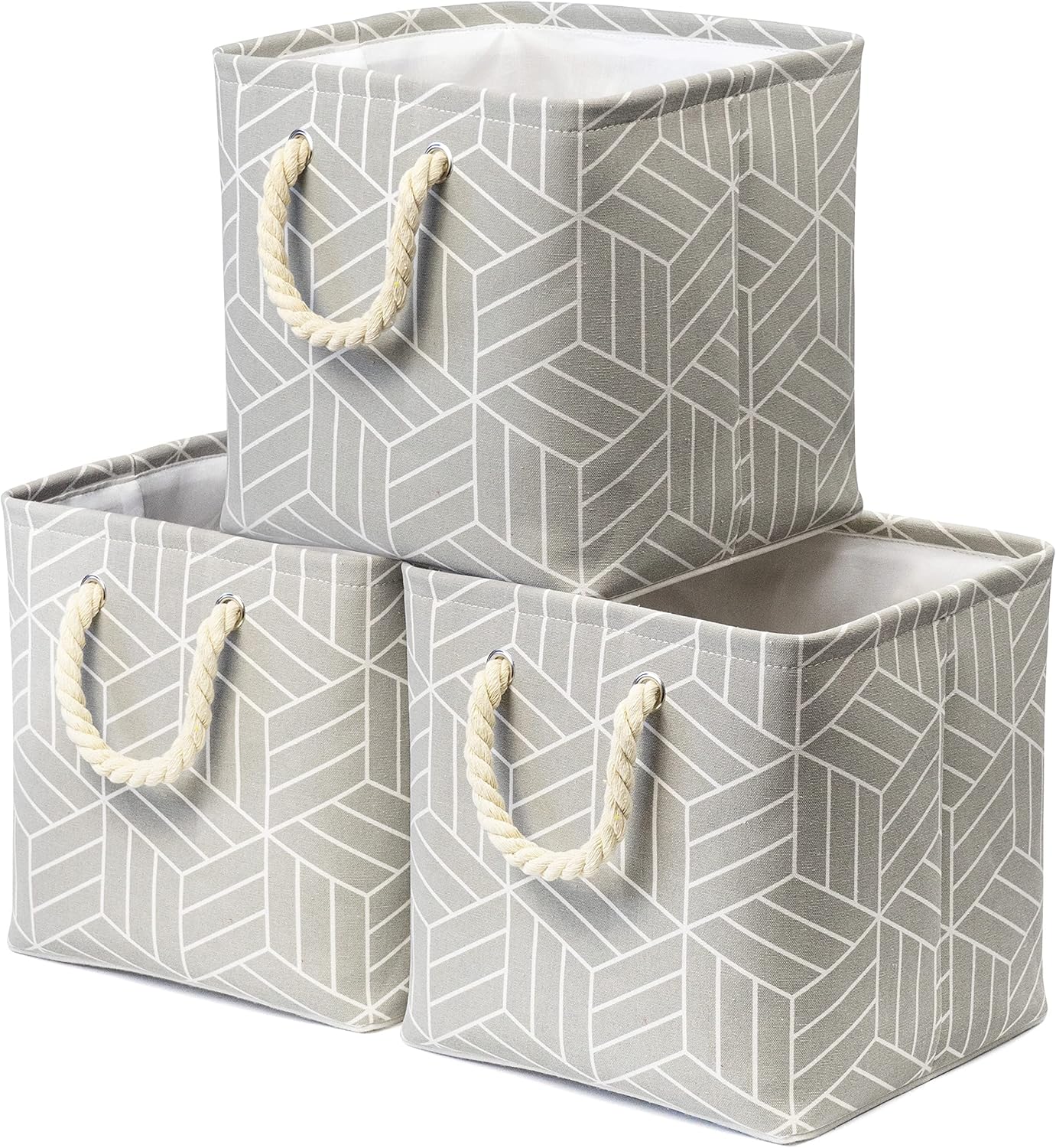 3 cestas de almacenamiento plegables de 36 litros, cubos de tela, caja cuadrada para estantes, organizador de recibos, rectangular, lona con asas