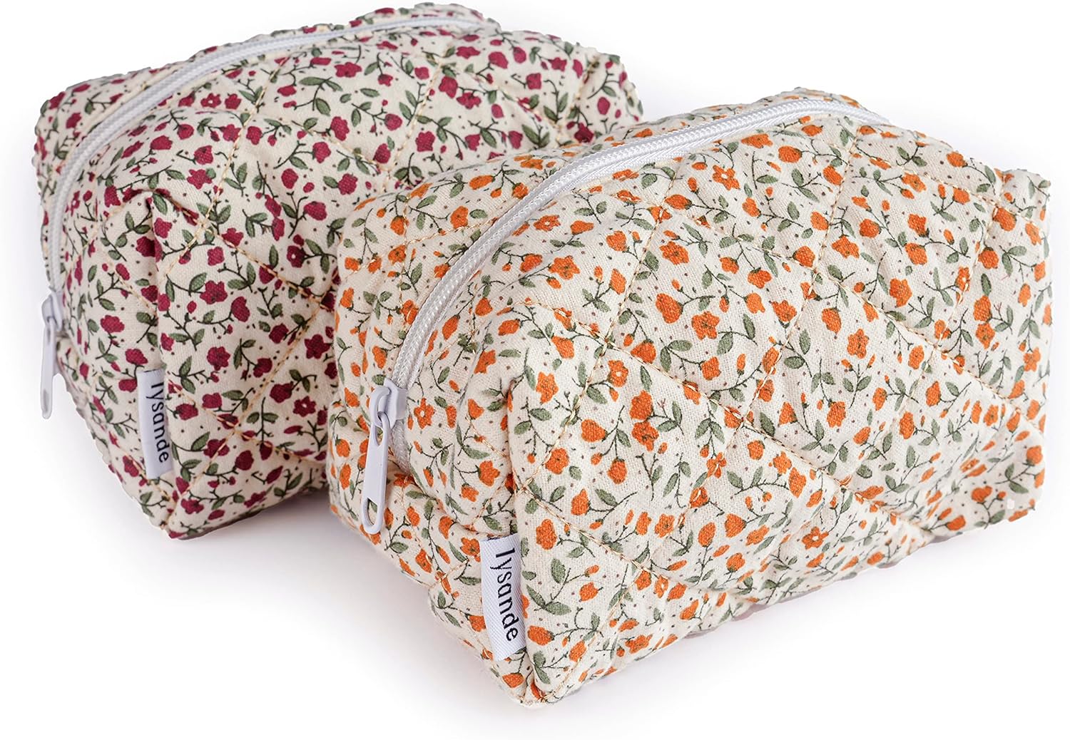 LYSANDE Bolsa de maquillaje acolchada floral Puffy, Neceser Tote, Cosméticos Bolsa, Bolso de cosméticos floral, Flores Rojas, Bolsa de maquillaje
