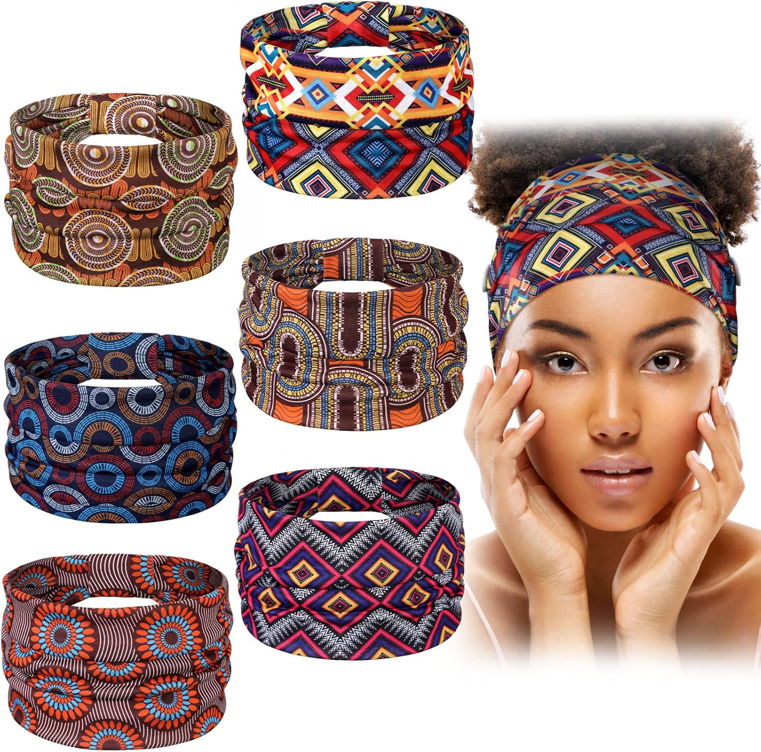 Chuangdi 6 diademas con botones para máscara, turbante de nudo bohemio africano, diademas elásticas para enfermeras, accesorios para el cabello de