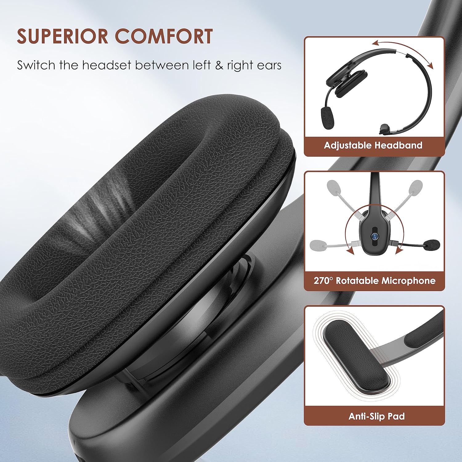 Auriculares Bluetooth, auriculares Bluetooth para camionero con micrófono, 60 horas de tiempo de trabajo, auriculares inalámbricos en la oreja para