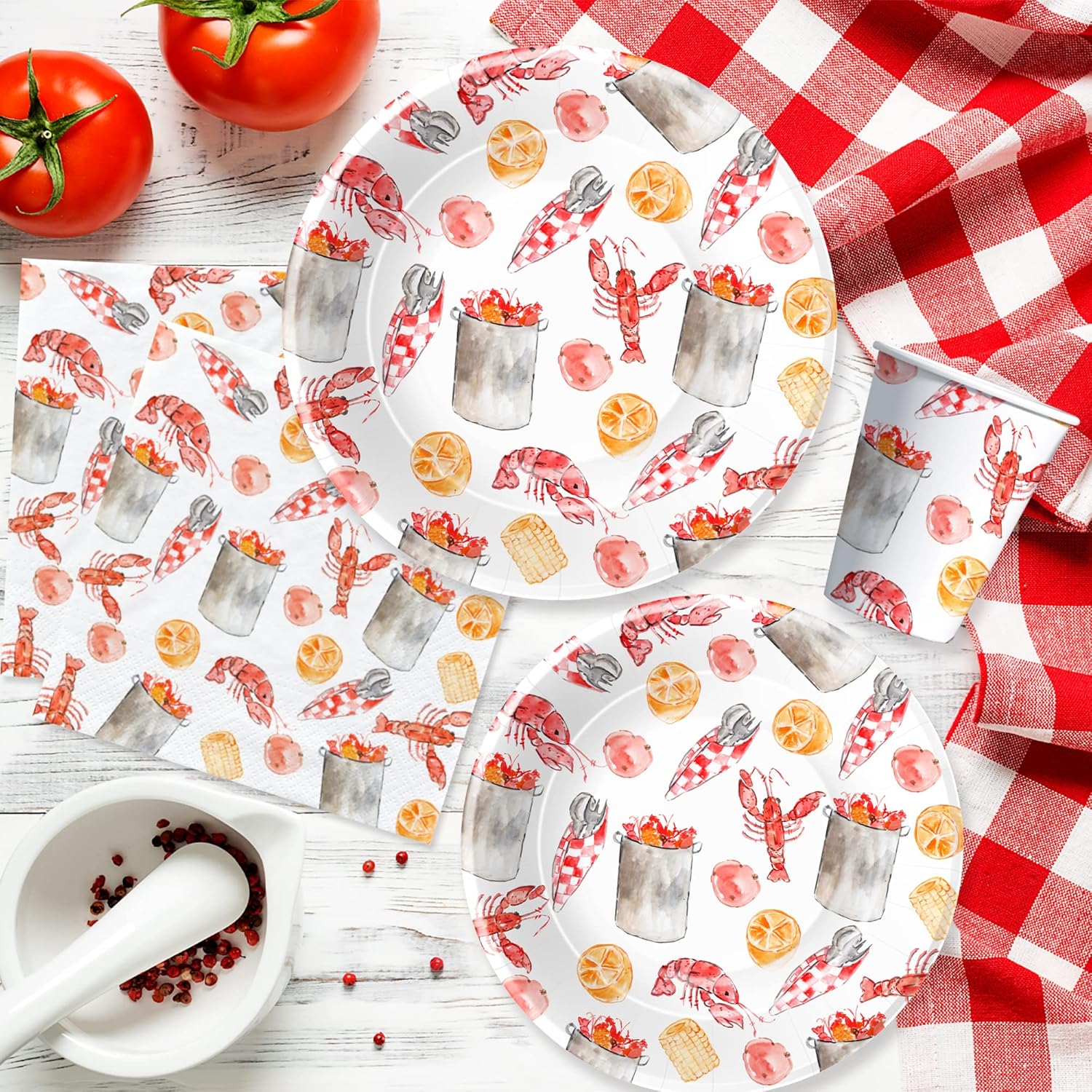 APOWBLS Suministros para fiestas de cangrejo de cangrejo  Platos temáticos de langosta y servilletas, suministros para fiesta, plato, taza,