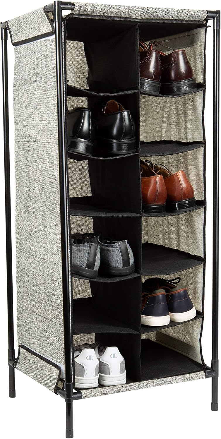Simplify Organizador de zapatos independiente, 12 pares, bueno para tacones, zapatos planos y tenis, diseño apilable, negrogris