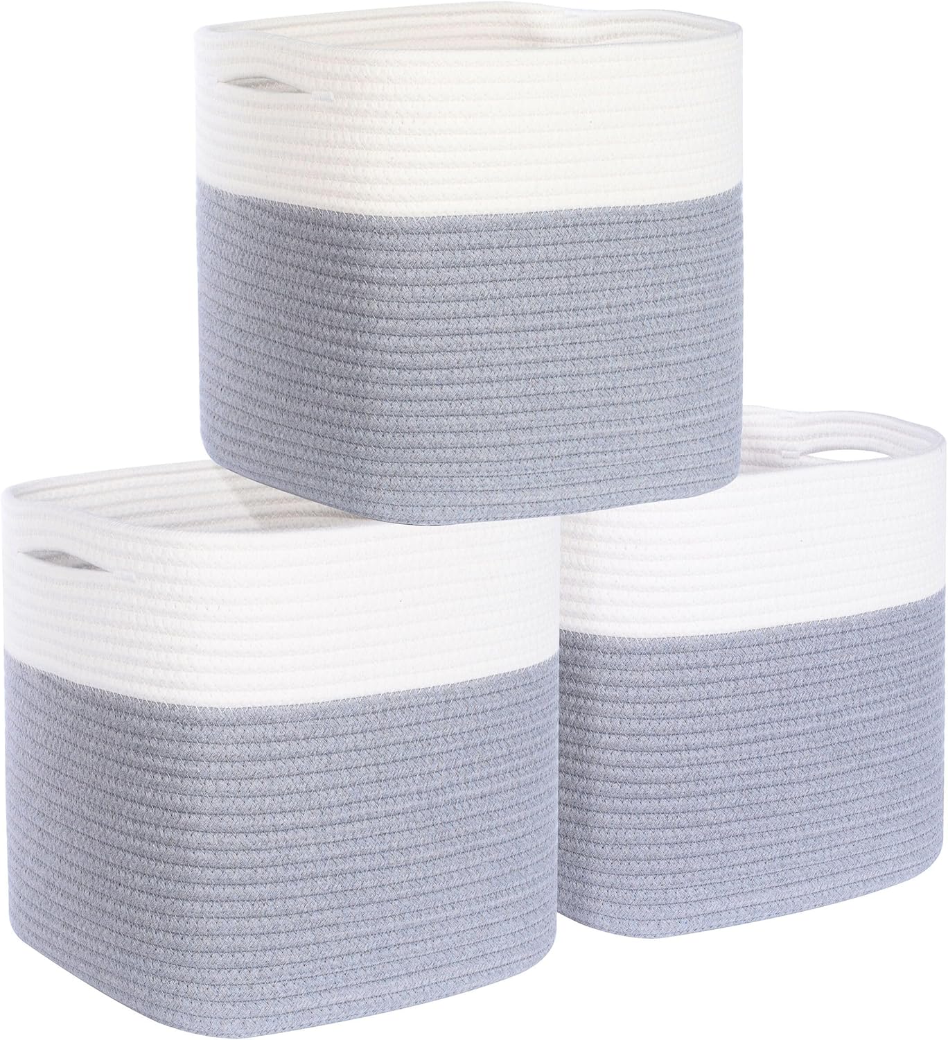 MINTWOOD Design Paquete de 3 cubos de almacenamiento de 11 x 11 pulgadas, organizador de cubos de almacenamiento tejidos, organizador de armario,