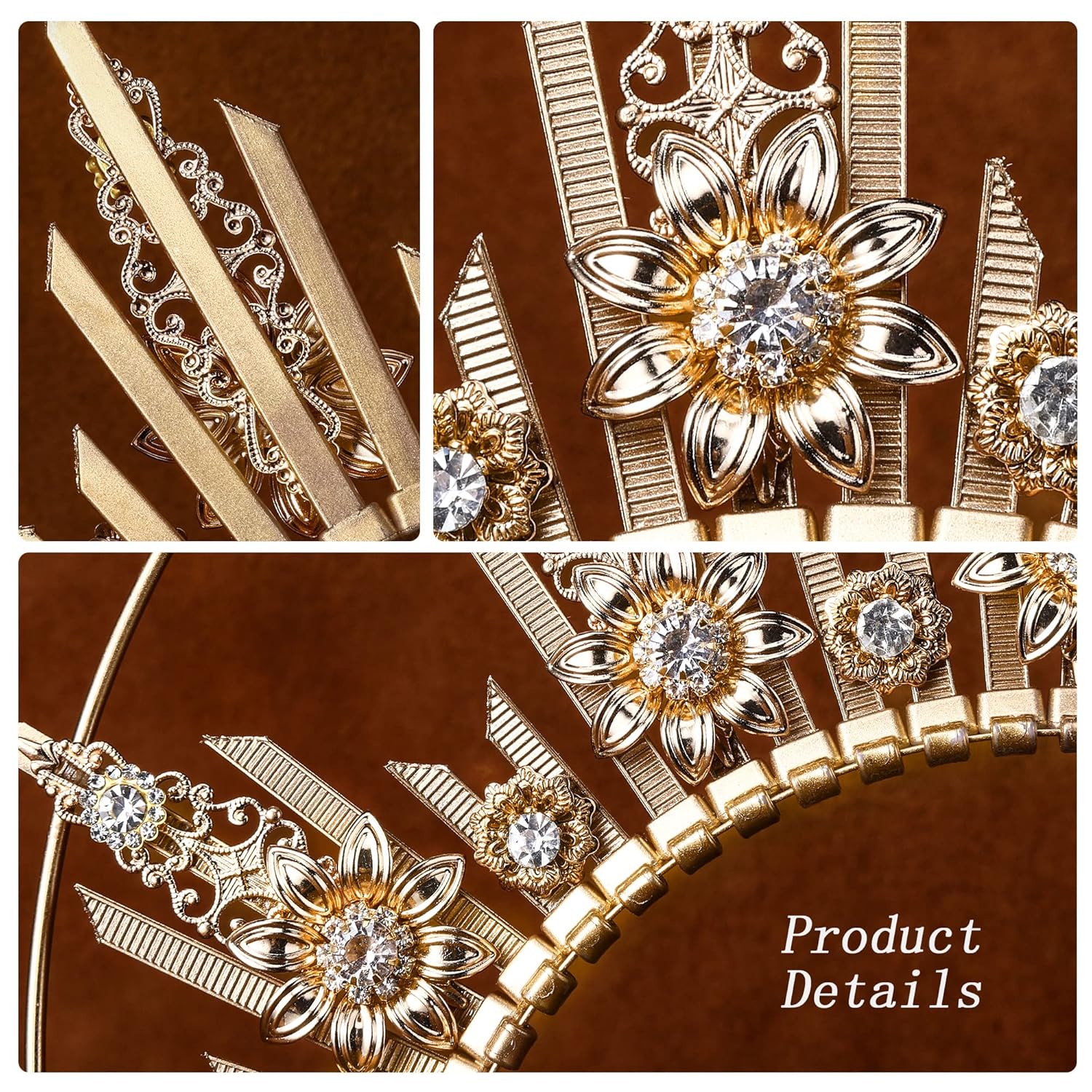 Gold Halo Crown Headpiece – Spiked Headwear Queen Headband Surburst Halo Crown Goddness Headpiece Halloween Cosplay Renaissance Costume Accessories