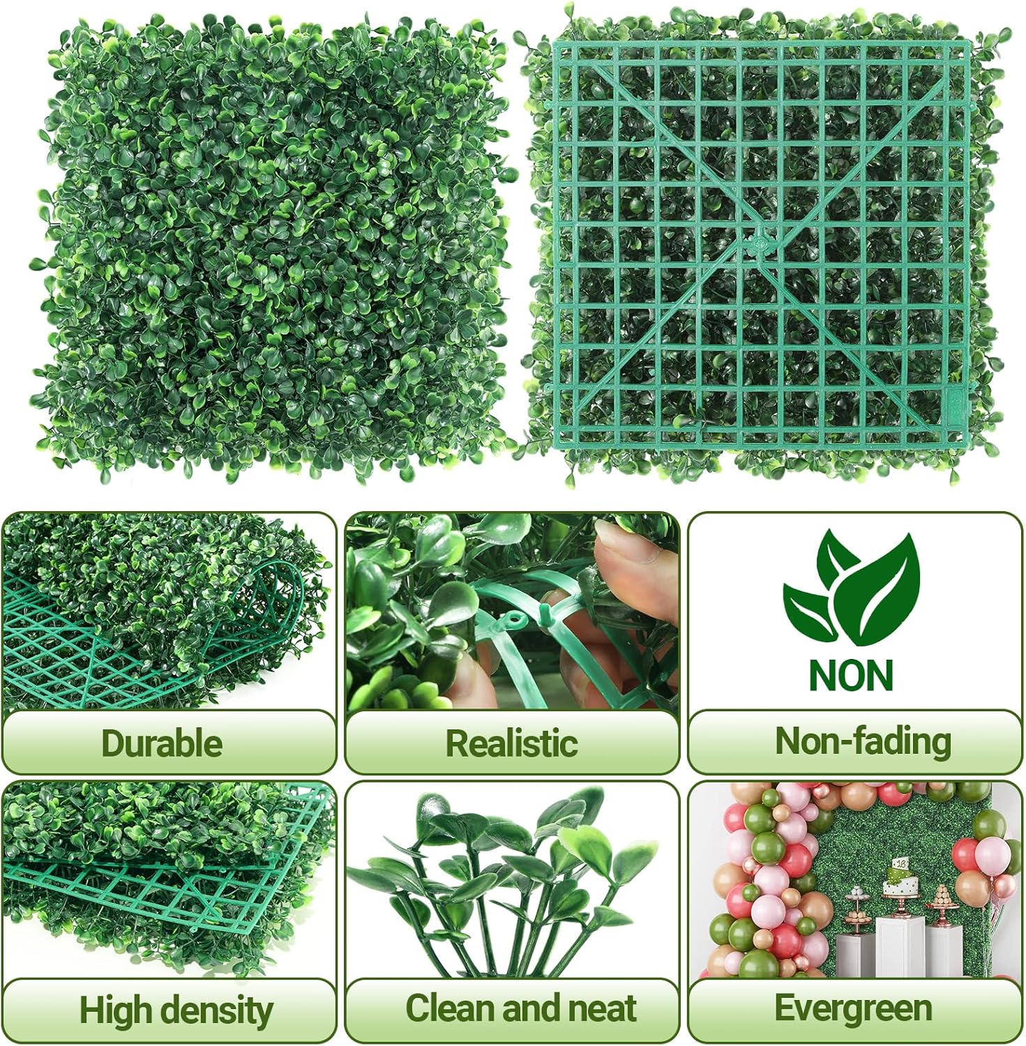ZXMOTO 12 paneles de seto de boj artificiales de 10 x 10 pulgadas, lujosos paneles de pared de color verde sintético de boj de 100 puntadas para