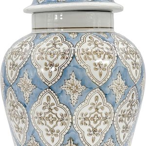 Galt International Tarro de jengibre de cerámica de mosaico pintado a mano azul claro y marrón de 18 pulgadas con tapa, porcelana chinoiserie Galt International Tarro de jengibre de cerámica de mosaico pintado a mano azul claro y marrón de 18 pulgadas con tapa, porcelana chinoiserie
