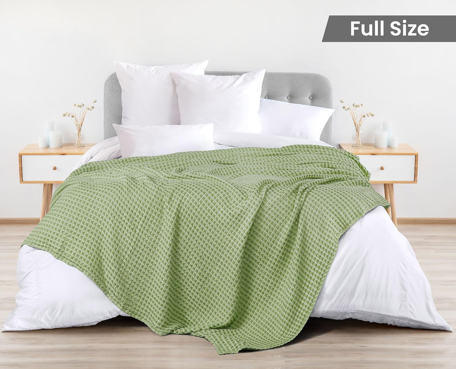 Utopia Bedding Manta de algodón de 300 GSM (verde salvia, 90 x 84 pulgadas), suave, ligera, transpirable, tamaño matrimonial, para cualquier cama