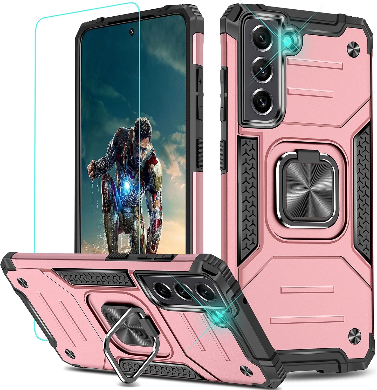 YmhxcY Funda para Samsung Galaxy S21 FE, funda para Samsung S21 FE con protector de pantalla HD, fundas con soporte giratorio, función atril,