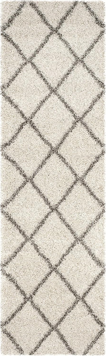 SAFAVIEH Colección Hudson Shag -Alfombra de pasillo, 2 pies 3 pulgadas x 14 pies, marfil y gris, diseño moderno de enrejado, no desprende pelusa y