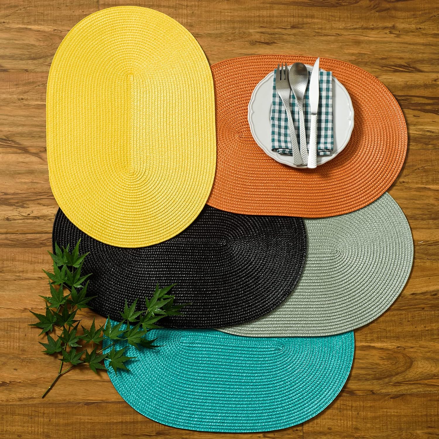 AHHFSMEI Juego de 6 manteles individuales para mesa de comedor, lavables, tejidos, de vinilo, antideslizantes, resistentes al calor, duraderos, para
