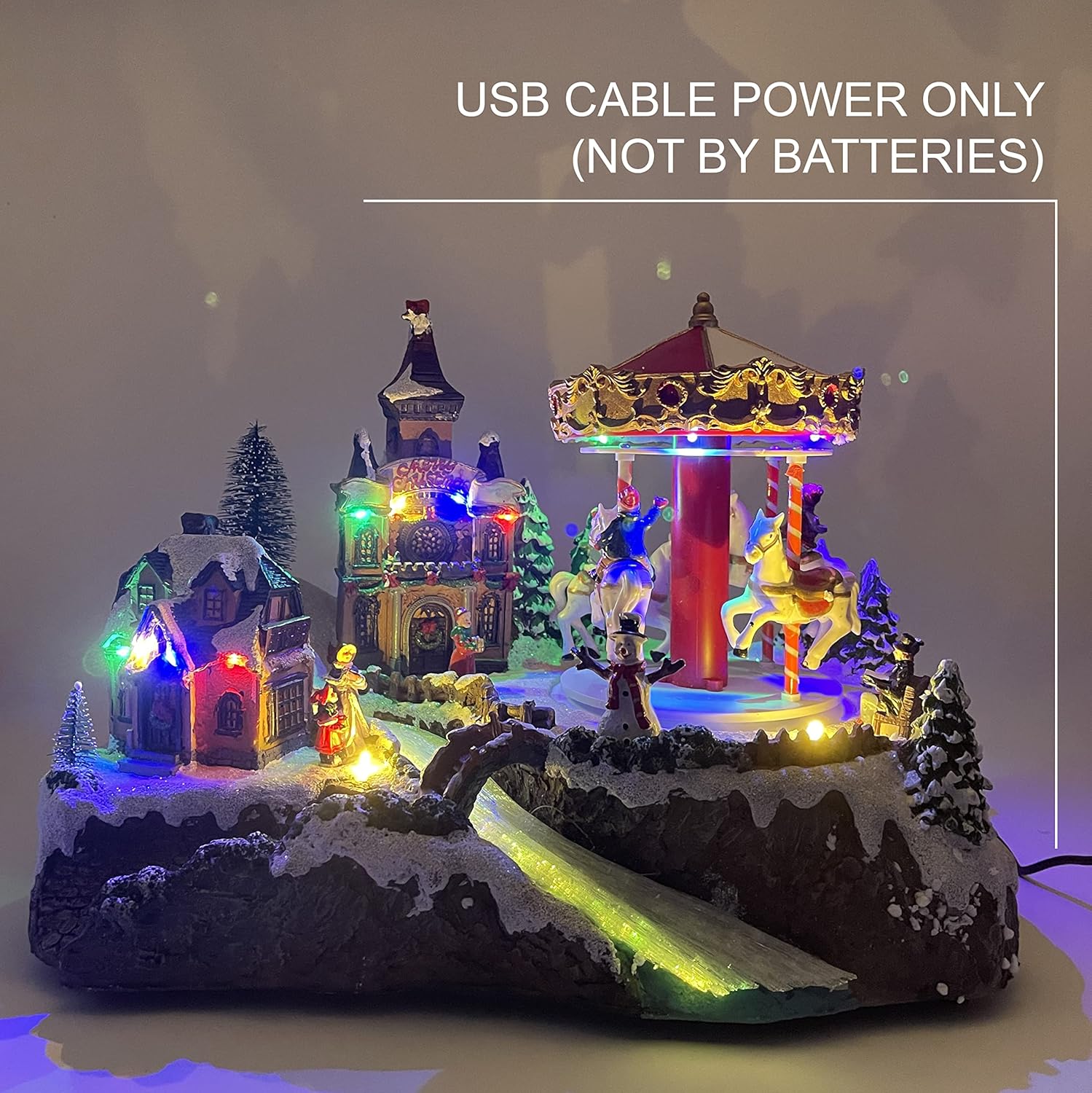 allgala Figura coleccionable hecha a mano de poliresina para casa de Navidad con cable USB, fuente de alimentación-carrusel por Colorful