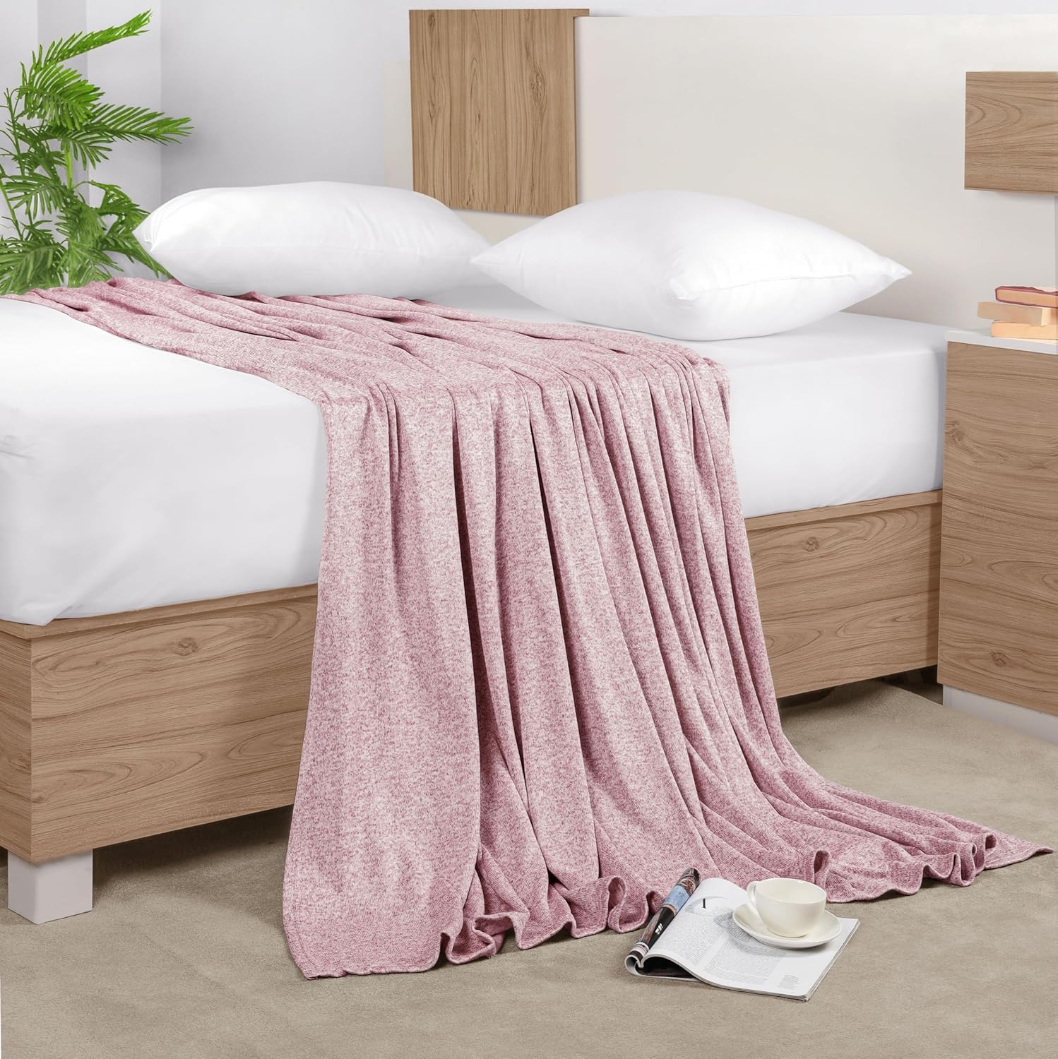 Utopia Bedding Manta de punto tamaño Queen (90 x 90 pulgadas, rojo) 250 GSM, suave, jaspeado, ligera, transpirable, para sofá, cama y sofá