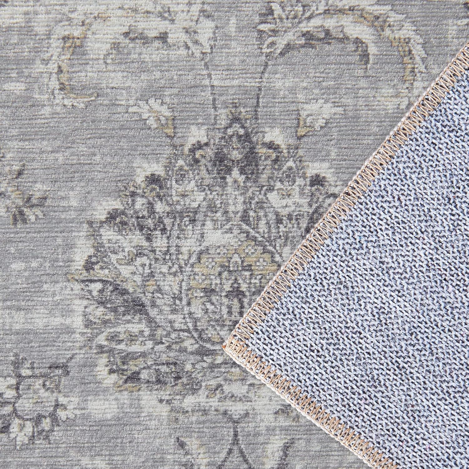 COLLACT Alfombra de área gris de 3 x 5 pulgadas, alfombra vintage para cocina, pasillo, estampado floral, alfombra fina para interiores, alfombra