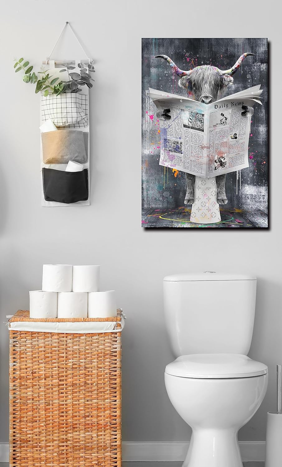 ZHAOSHOP Decoración de pared de vaca de las montañas, arte de pared para decoración de baño, lienzo blanco y negro para hombres, listo para colgar,