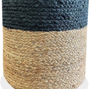 Puf otomano de yute, puf reposapiés, trenzado a mano, redondo, bohemio, para sala de estar, dormitorio, guardería (16 x 16 x 16 pulgadas), azul Puf otomano de yute, puf reposapiés, trenzado a mano, redondo, bohemio, para sala de estar, dormitorio, guardería (16 x 16 x 16 pulgadas), azul