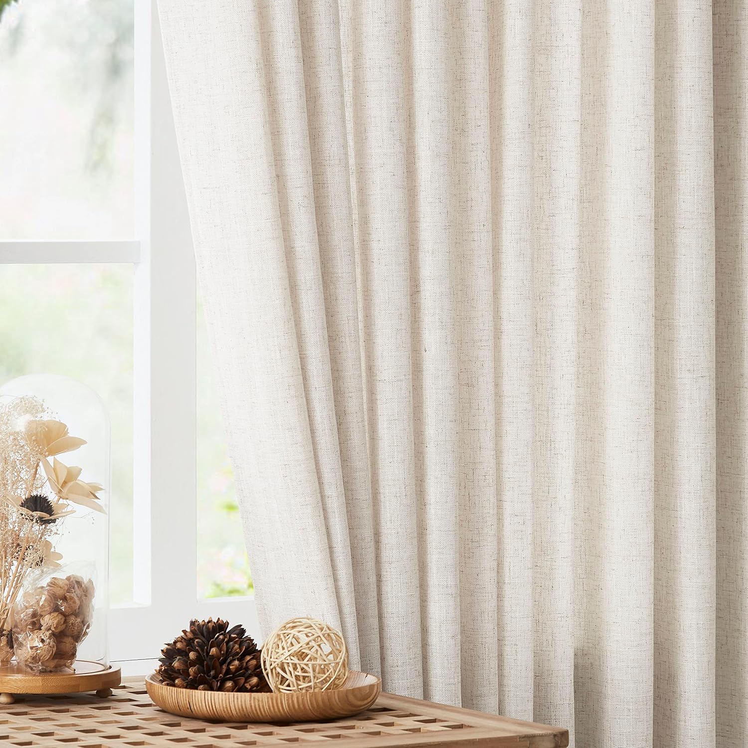 Vision Home 2 paneles de cortinas plisadas naturales para filtrar la luz, con textura, mezcla de lino con textura, 95 pulgadas de largo, para sala