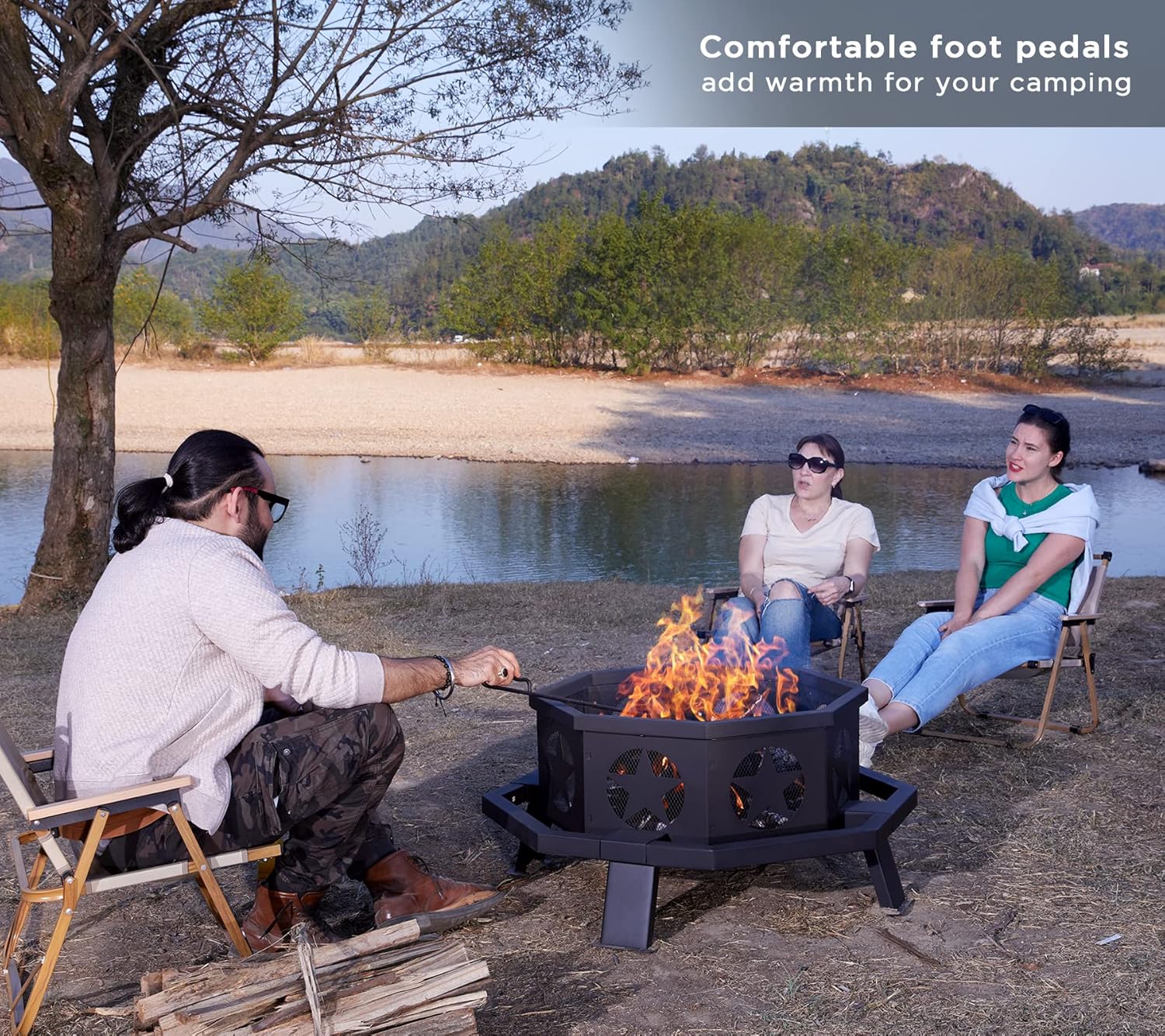 Fogatas para exteriores de 35 pulgadas, hoguera octogonal de leña, hoguera resistente para patio, jardín, campamento, playa