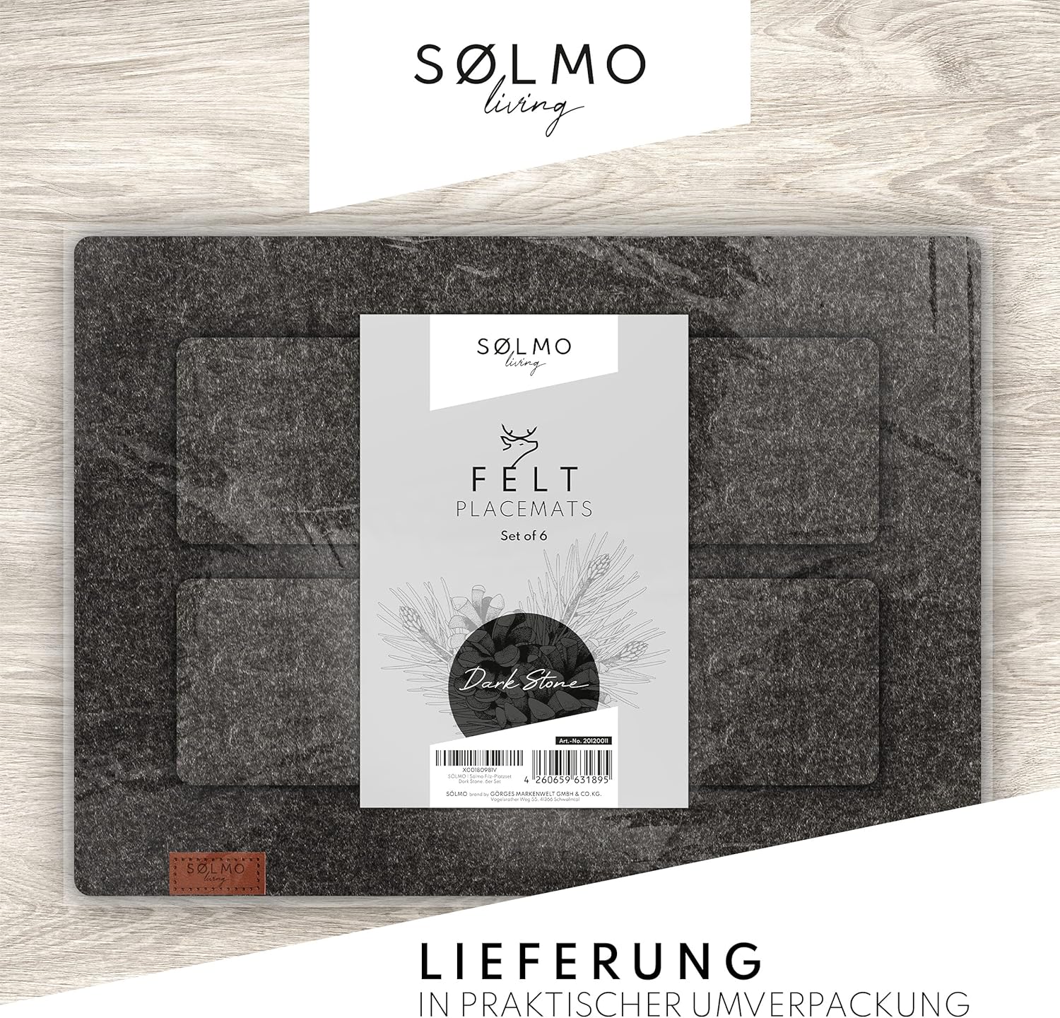 Sølmo – Juego de 6 manteles individuales de fieltro de alta calidad, lavables, manteles individuales de 16 x 13 pulgadas, lavables, posavasos de