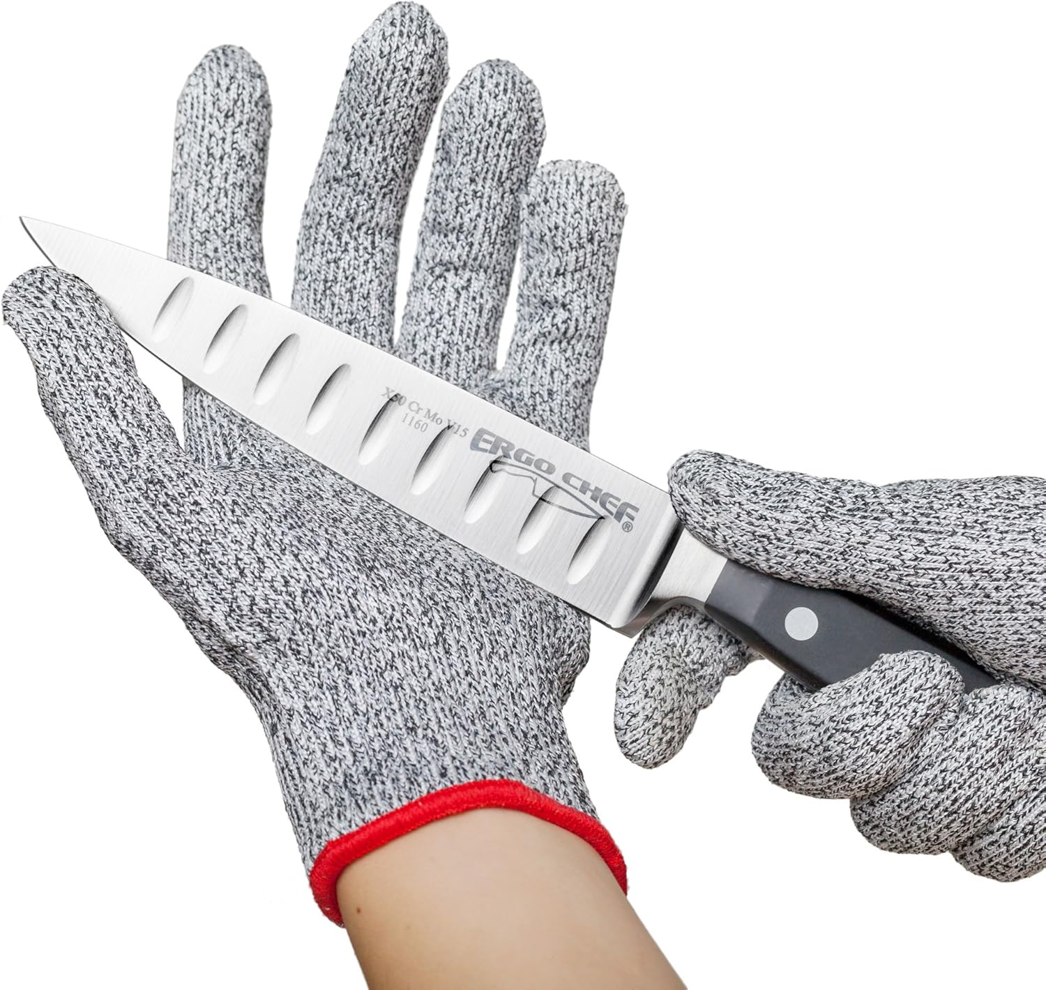CHEF GEAR Guantes resistentes a cortes, protección de alto rendimiento nivel 5, grado alimenticio por Ergo Chef (mediano), 1 par, color gris