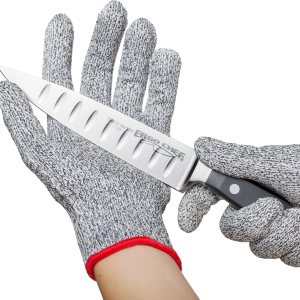 CHEF GEAR Guantes resistentes a cortes, protección de alto rendimiento nivel 5, grado alimenticio por Ergo Chef (mediano), 1 par, color gris CHEF GEAR Guantes resistentes a cortes, protección de alto rendimiento nivel 5, grado alimenticio por Ergo Chef (mediano), 1 par, color gris