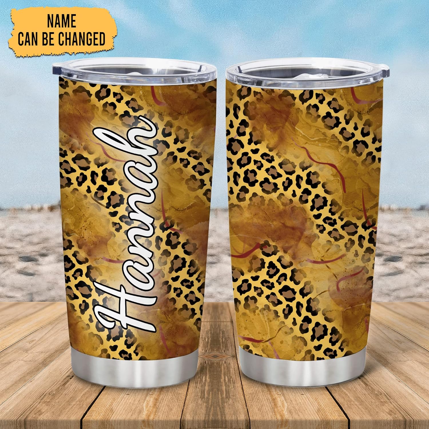 Hyturtle Regalos personalizados para los amantes de los leopardos, cumpleaños o Navidad, vaso de acero inoxidable con nombre personalizado con