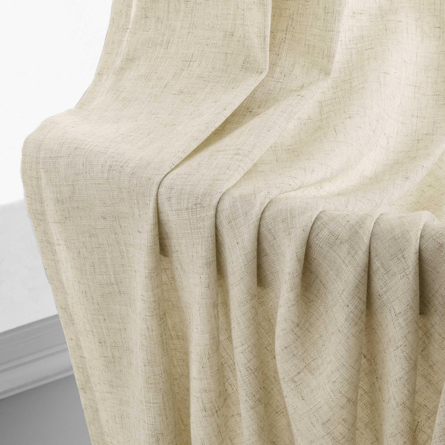 Cortinas de lino beige de 96 pulgadas de largo para dormitorio, cortinas de lino semitraslúcidas que filtran la luz, para sala de estar, casa rural