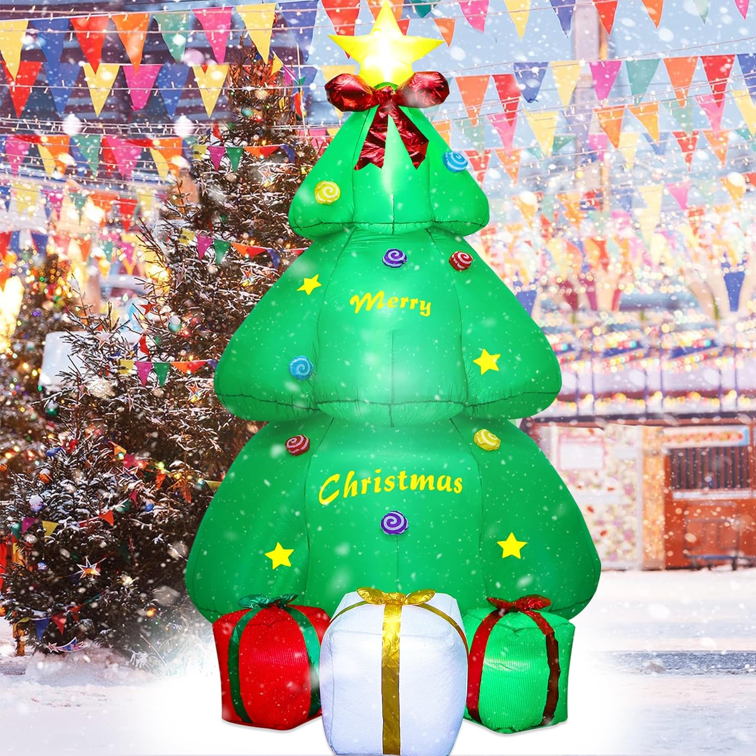 SAND MINE Árbol inflable de Navidad de 9 pies, inflables de Navidad, decoración de patio, árbol de Navidad inflable con caja de regalo para