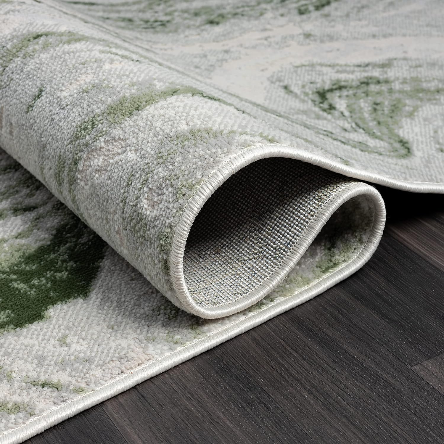 Abani Atlas – Alfombra de área verde y gris, 5 x 8 pies, mármol abstracto, duradera, no desprende pelusa, fácil de limpiar