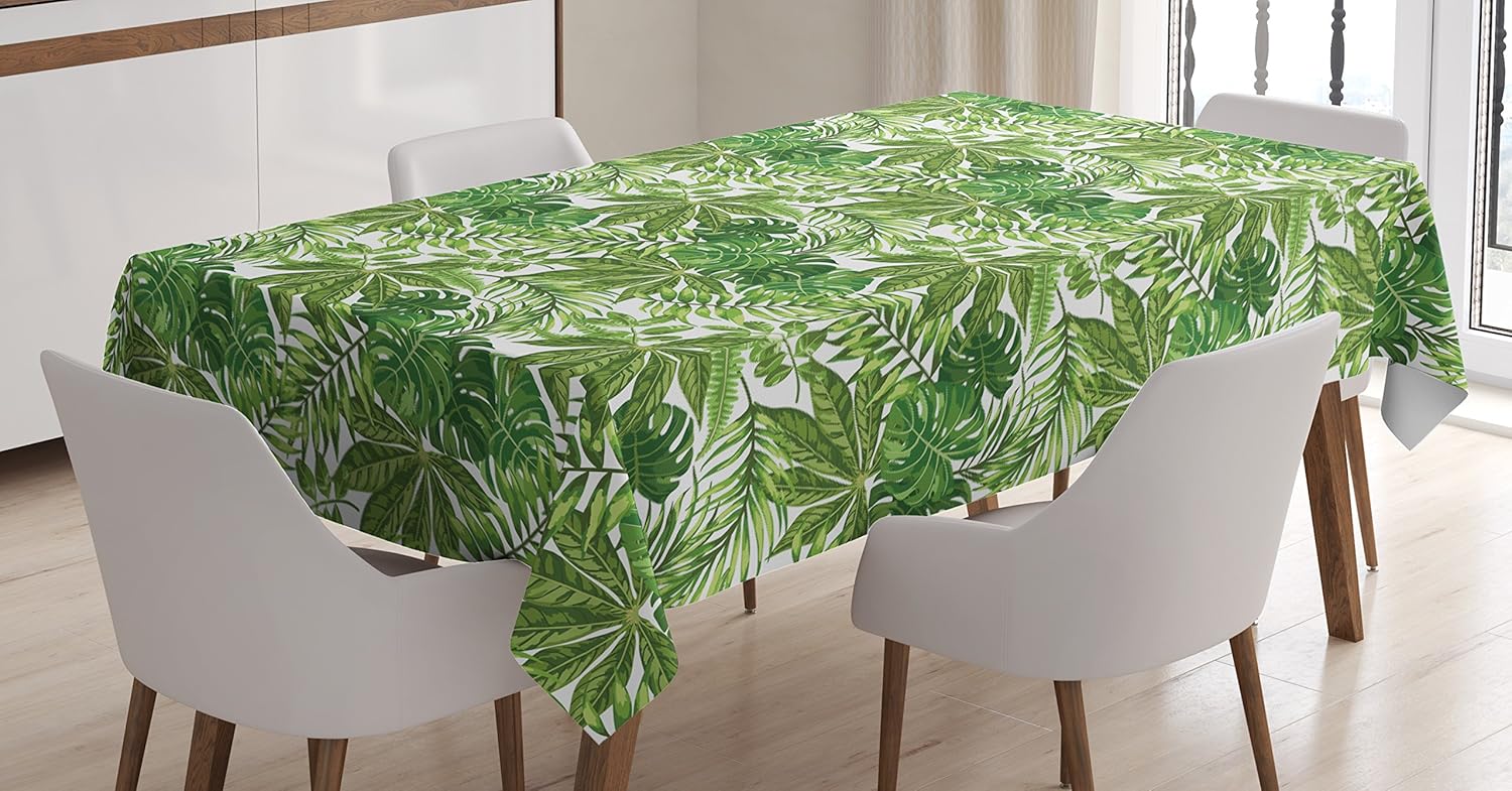 Ambesonne Mantel de hoja de palma, mezcla de hojas de follaje de la selva Madagascar Aloha Botanical Forest Plant, mantel rectangular para